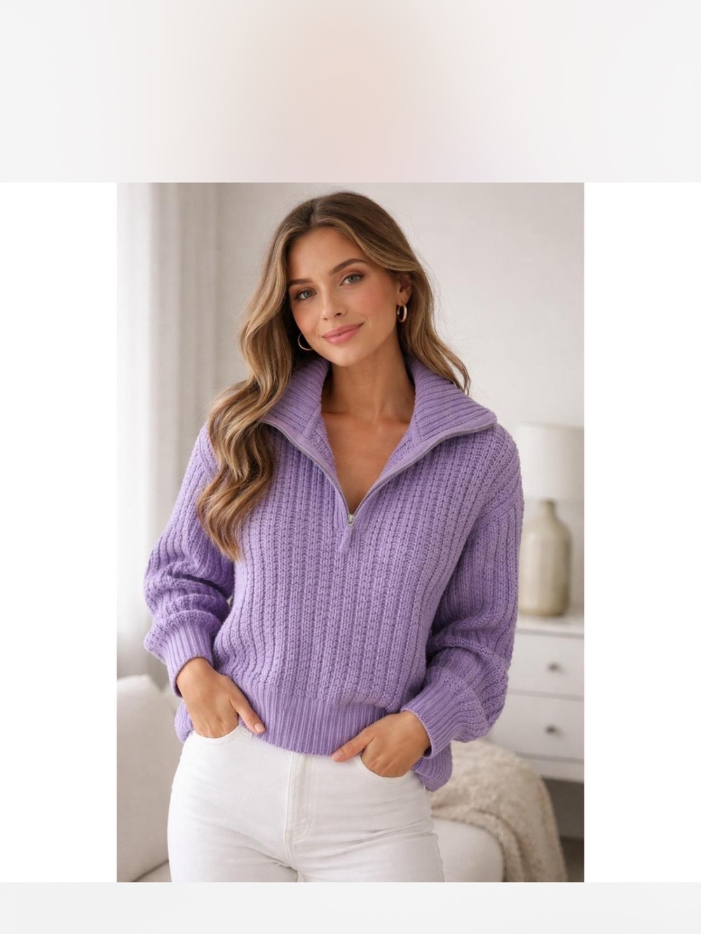 aerie Lavender Chenille Half-Zip Pullover Sweater small